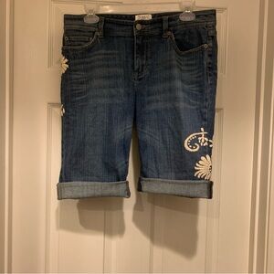 Jean shorts: White House Black Market Blue Denim with White Embroidery